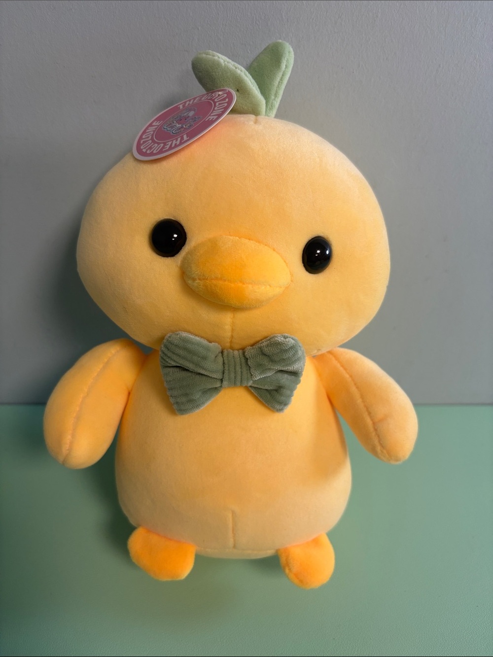 Yellow Duck with Green Bow Tie Plush Stuffed Animal, Kids Plush Toy
